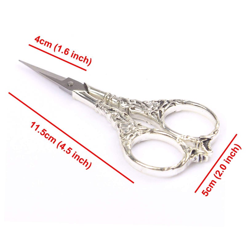 BIHRTC Vintage European Style Scissors Stainless Steel for Cross Stitch Cutting Embroidery Sewing Handcraft Craft Art Work DIY Tool(Silver) - Image 2